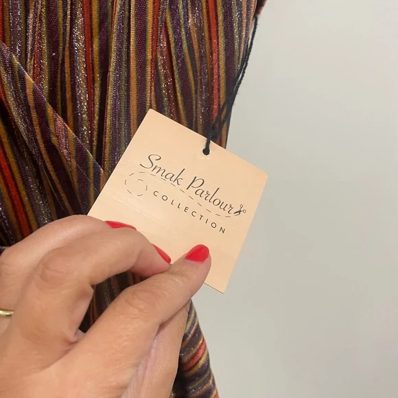 NWT Smak Parlour Striped Multicolor V-Neck Dress - Picture 4 of 5